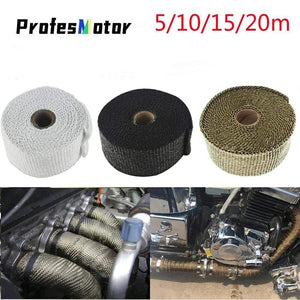 Planet Gates 5cm*5M/10M/15M/20M Exhaust Heat Wrap Thermal Tape Fiberglass Heat Wrap Manifold Insulation Roll Resistant with Stainless Ties