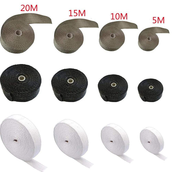 Planet Gates 5cm*5M/10M/15M/20M Exhaust Heat Wrap Thermal Tape Fiberglass Heat Wrap Manifold Insulation Roll Resistant with Stainless Ties
