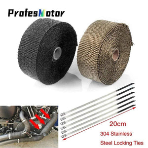Planet Gates 5cm*5M/10M/15M/20M Exhaust Heat Wrap Thermal Tape Fiberglass Heat Wrap Manifold Insulation Roll Resistant with Stainless Ties