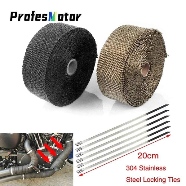Planet Gates 5cm*5M/10M/15M/20M Exhaust Heat Wrap Thermal Tape Fiberglass Heat Wrap Manifold Insulation Roll Resistant with Stainless Ties