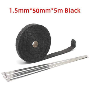 Planet Gates 5cm*5M/10M/15M Motorcycle Exhaust Heat Shield Thermal Exhaust Tape Fiberglass Heat Wrap Pipe Heat Insulation with Stainless Ties