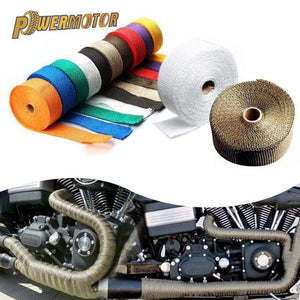 Planet Gates 5cm*5M 10M 15M Motorcycle Exhaust Heat Wrap Thermal Exhaust Tape for Motorcycle Fiberglass Heat Shield Tape with Stainless Ties