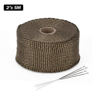 Planet Gates 5cm*5M 10M 15M Titanium/Black Exhaust Heat Wrap Roll for Motorcycle Fiberglass Heat Shield Tape with Stainless Ties