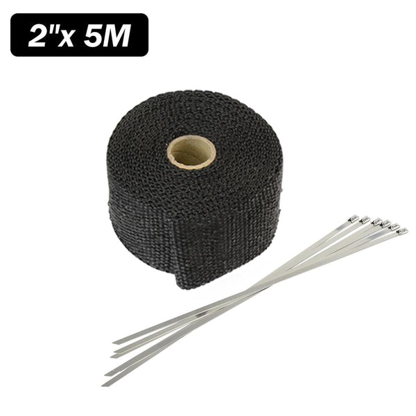 Planet Gates 5cm*5M 10M 15M Titanium/Black Exhaust Heat Wrap Roll for Motorcycle Fiberglass Heat Shield Tape with Stainless Ties