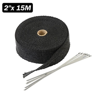 Planet Gates 5cm*5M 10M 15M Titanium/Black Exhaust Heat Wrap Roll for Motorcycle Fiberglass Heat Shield Tape with Stainless Ties
