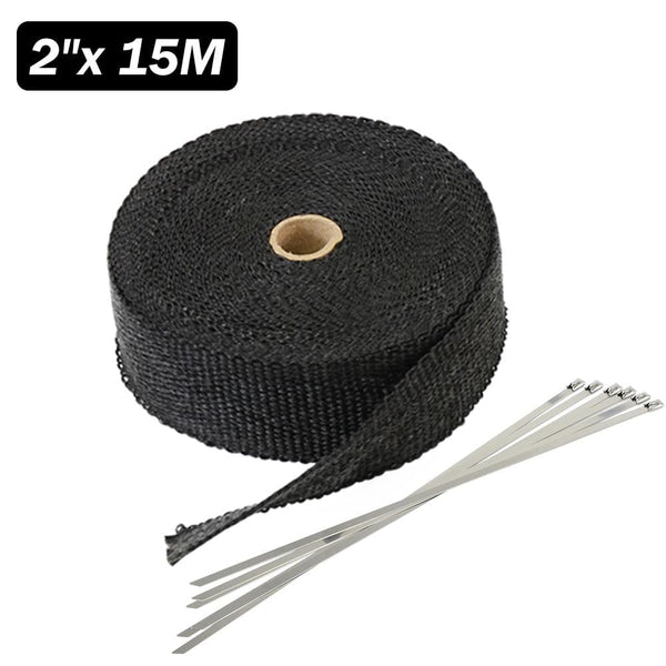 Planet Gates 5cm*5M 10M 15M Titanium/Black Exhaust Heat Wrap Roll for Motorcycle Fiberglass Heat Shield Tape with Stainless Ties