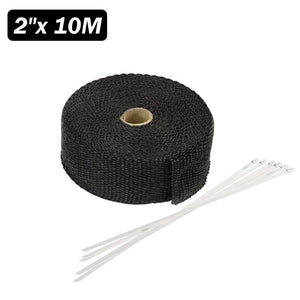 Planet Gates 5cm*5M 10M 15M Titanium/Black Exhaust Heat Wrap Roll for Motorcycle Fiberglass Heat Shield Tape with Stainless Ties