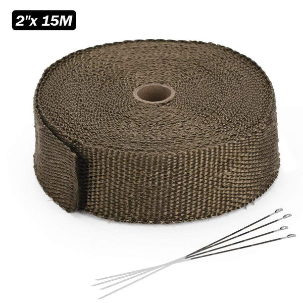 Planet Gates 5cm*5M 10M 15M Titanium/Black Exhaust Heat Wrap Roll for Motorcycle Fiberglass Heat Shield Tape with Stainless Ties