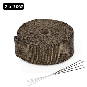 Planet Gates 5cm*5M 10M 15M Titanium/Black Exhaust Heat Wrap Roll for Motorcycle Fiberglass Heat Shield Tape with Stainless Ties