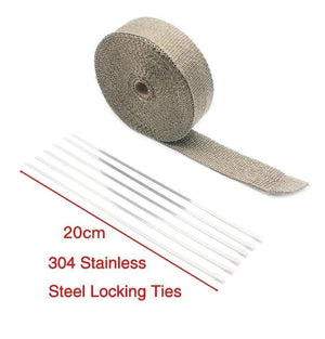 Planet Gates 5cm*5M Motorcycle Exhaust Heat Wrap Thermal Tape Fiberglass Heat Wrap Manifold Insulation Roll Resistant with Stainless Ties