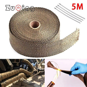 Planet Gates 5cm*5M Motorcycle Exhaust Heat Wrap Thermal Tape Fiberglass Heat Wrap Manifold Insulation Roll Resistant with Stainless Ties