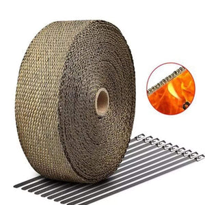 Planet Gates 5cm*5M Motorcycle Exhaust Heat Wrap Thermal Tape Fiberglass Heat Wrap Manifold Insulation Roll Resistant with Stainless Ties