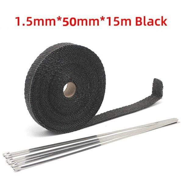Planet Gates 5cmx15m Black 5cm*5M/10M/15M Motorcycle Exhaust Heat Shield Thermal Exhaust Tape Fiberglass Heat Wrap Pipe Heat Insulation with Stainless Ties