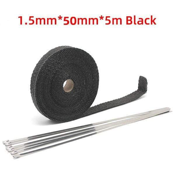 Planet Gates 5cmx5m Black 5cm*5M/10M/15M Motorcycle Exhaust Heat Shield Thermal Exhaust Tape Fiberglass Heat Wrap Pipe Heat Insulation with Stainless Ties