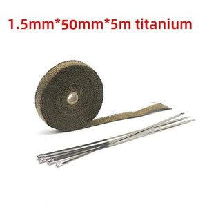Planet Gates 5cmx5m Titanium 5cm*5M/10M/15M Motorcycle Exhaust Heat Shield Thermal Exhaust Tape Fiberglass Heat Wrap Pipe Heat Insulation with Stainless Ties