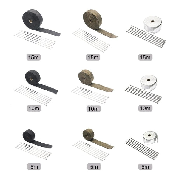 Planet Gates 5M/10M/15M Fiberglass Exhaust Protection Pipe Heat Header Insulation Tape Turbo Wrap Insulating Wrap Tape Fireproof Cloth