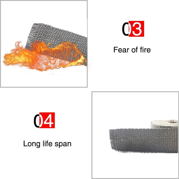 Planet Gates 5M/10M/15M Thermal Exhaust Header Pipe Tape Heat Insulating Wrap Tape Fireproof Cloth Roll With Durable Steel Ties Kit
