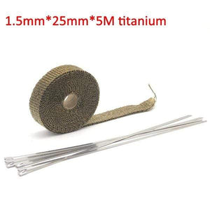 Planet Gates 5M titanium Alconstar- 5M/10M/15M Motorcycle Exhaust Thermal Tape Header Heat Wrap Manifold Insulation Roll Resistant with Stainless Ties