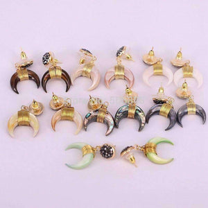 Planet Gates 5Pairs Zyunz Jewelry Gold Wire Wrapped Nature Shell Crescent Moon Earrings, Small Double Horn Dangle Earring For Women