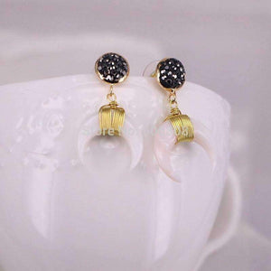 Planet Gates 5Pairs Zyunz Jewelry Gold Wire Wrapped Nature Shell Crescent Moon Earrings, Small Double Horn Dangle Earring For Women