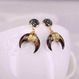 Planet Gates 5Pairs Zyunz Jewelry Gold Wire Wrapped Nature Shell Crescent Moon Earrings, Small Double Horn Dangle Earring For Women