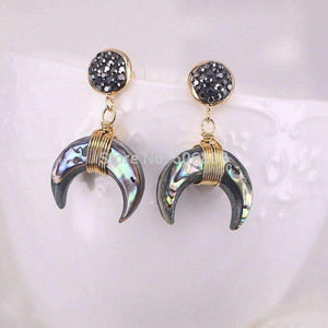Planet Gates 5Pairs Zyunz Jewelry Gold Wire Wrapped Nature Shell Crescent Moon Earrings, Small Double Horn Dangle Earring For Women