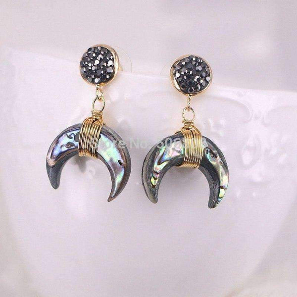 Planet Gates 5Pairs Zyunz Jewelry Gold Wire Wrapped Nature Shell Crescent Moon Earrings, Small Double Horn Dangle Earring For Women
