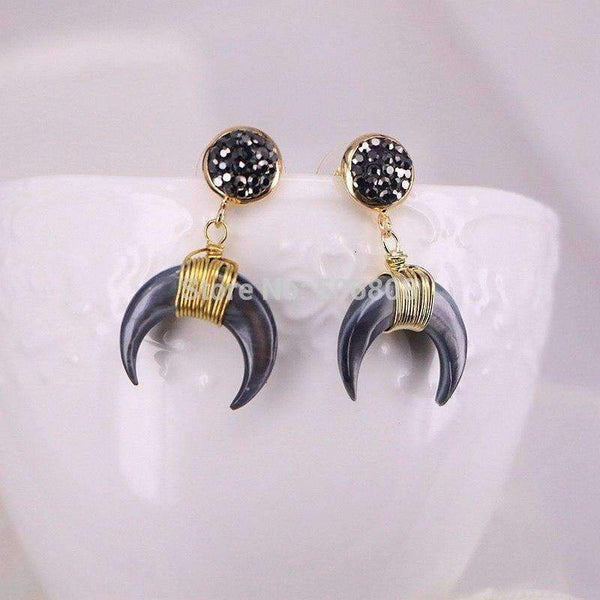 Planet Gates 5Pairs Zyunz Jewelry Gold Wire Wrapped Nature Shell Crescent Moon Earrings, Small Double Horn Dangle Earring For Women