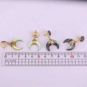 Planet Gates 5Pairs Zyunz Jewelry Gold Wire Wrapped Nature Shell Crescent Moon Earrings, Small Double Horn Dangle Earring For Women