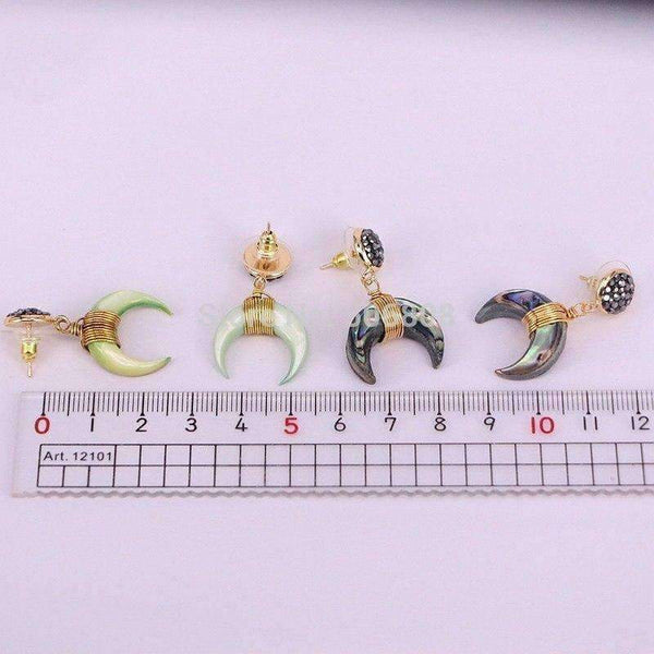 Planet Gates 5Pairs Zyunz Jewelry Gold Wire Wrapped Nature Shell Crescent Moon Earrings, Small Double Horn Dangle Earring For Women