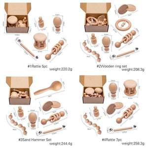 Planet Gates 5Pc/7Pc/1Set Baby Montessori Toy Set Wooden Teether Music Rattles Graphic Cognition Early Educational Toys 0-12Months Baby Gift