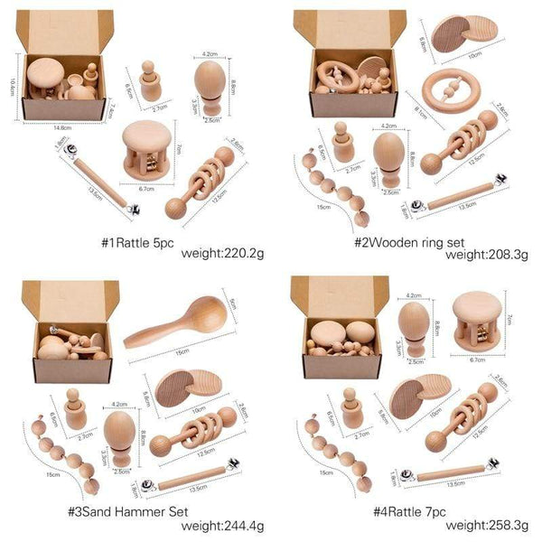 Planet Gates 5Pc/7Pc/1Set Baby Montessori Toy Set Wooden Teether Music Rattles Graphic Cognition Early Educational Toys 0-12Months Baby Gift