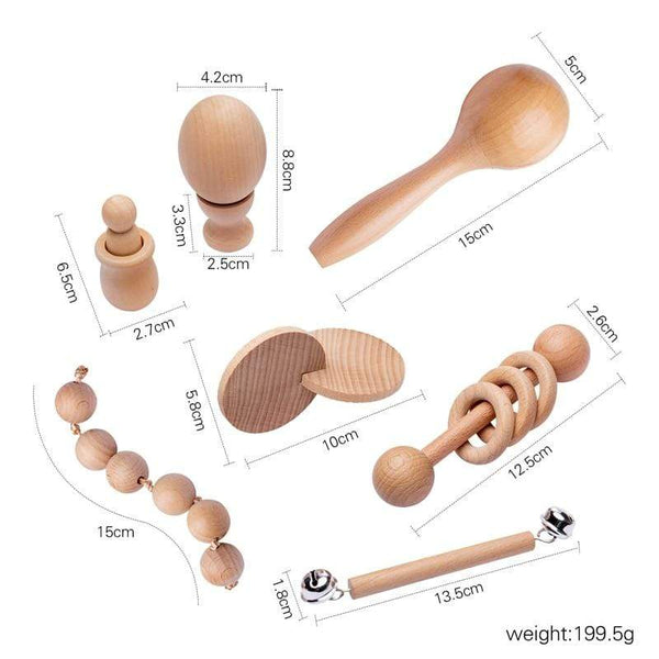 Planet Gates 5Pc/7Pc/1Set Baby Montessori Toy Set Wooden Teether Music Rattles Graphic Cognition Early Educational Toys 0-12Months Baby Gift