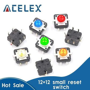 Planet Gates 5PCS 1 Set 12X12X7.3 Tactile Push Button Switch Momentary Tact LED 5 Color 12X12X7.3mm 12*12*7.3mm DC12V 50mA