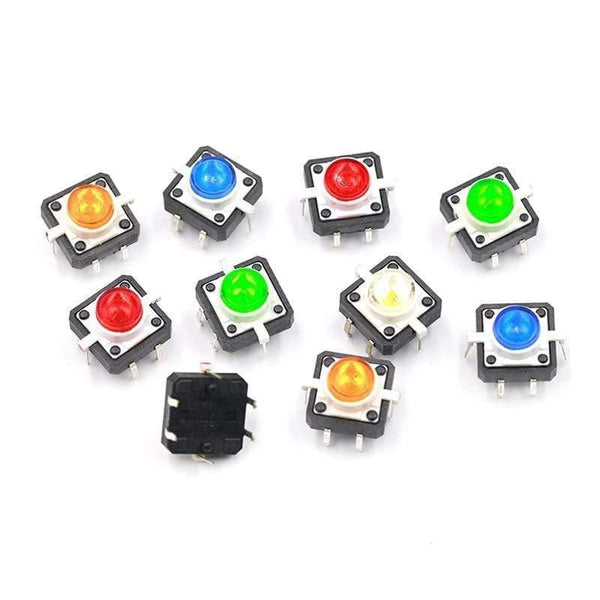 Planet Gates 5PCS 1 Set 12X12X7.3 Tactile Push Button Switch Momentary Tact LED 5 Color 12X12X7.3mm 12*12*7.3mm DC12V 50mA