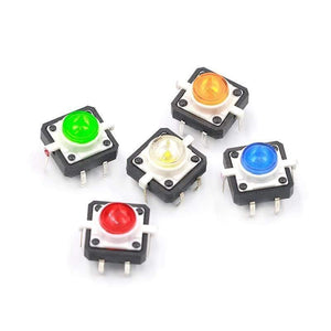 Planet Gates 5PCS 1 Set 12X12X7.3 Tactile Push Button Switch Momentary Tact LED 5 Color 12X12X7.3mm 12*12*7.3mm DC12V 50mA
