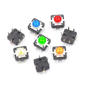 Planet Gates 5PCS 1 Set 12X12X7.3 Tactile Push Button Switch Momentary Tact LED 5 Color 12X12X7.3mm 12*12*7.3mm DC12V 50mA