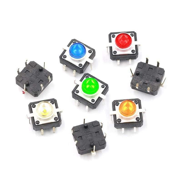 Planet Gates 5PCS 1 Set 12X12X7.3 Tactile Push Button Switch Momentary Tact LED 5 Color 12X12X7.3mm 12*12*7.3mm DC12V 50mA