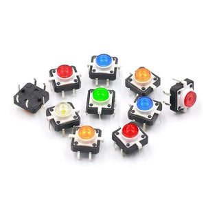 Planet Gates 5PCS 1 Set 12X12X7.3 Tactile Push Button Switch Momentary Tact LED 5 Color 12X12X7.3mm 12*12*7.3mm DC12V 50mA