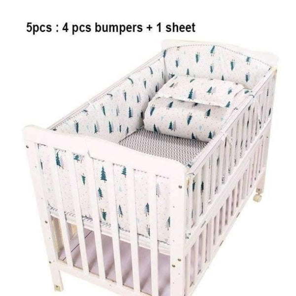 Planet Gates 5pcs 3pcs to 7 pcs Cotton Baby Bedding Set Green Tree Design Cotton Baby Bed Linens Baby Cot Bumper