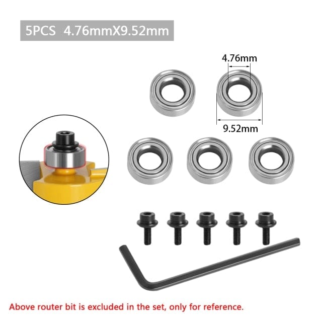 Planet Gates Durable Steel Bearings Accessories Kit Fits for Router bits Heads and Shank Top Mounted 1/2, 3/8, 3/4 Bearing &amp; Stop Ring