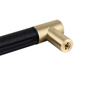 5PCS Cabinet Handles Solid Brass Cupboard Wardrobe Pulls Black/Brown Leather Hardware Drawer Door Handles Home Furniture Decor