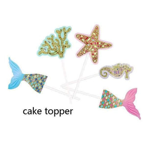 Planet Gates 5pcs cake topper 1pcs Little Mermaid Unicorn Party Tablecloth Kids Birthday Party Decoration Cute Table Cover Wedding Christening Supplies