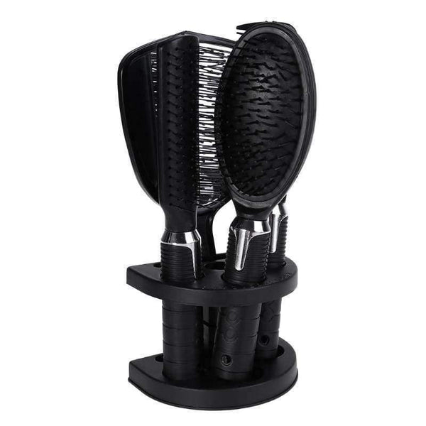 Planet Gates 5Pcs Fashion Women Hair Brush Massage Scalp Massager Comb Holder Set With Mirror & Stand Hair Care Styling Tools