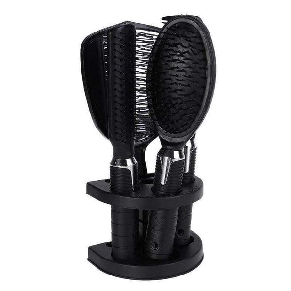 Planet Gates 5Pcs Fashion Women Hair Brush Massage Scalp Massager Comb Holder Set With Mirror & Stand Hair Care Styling Tools