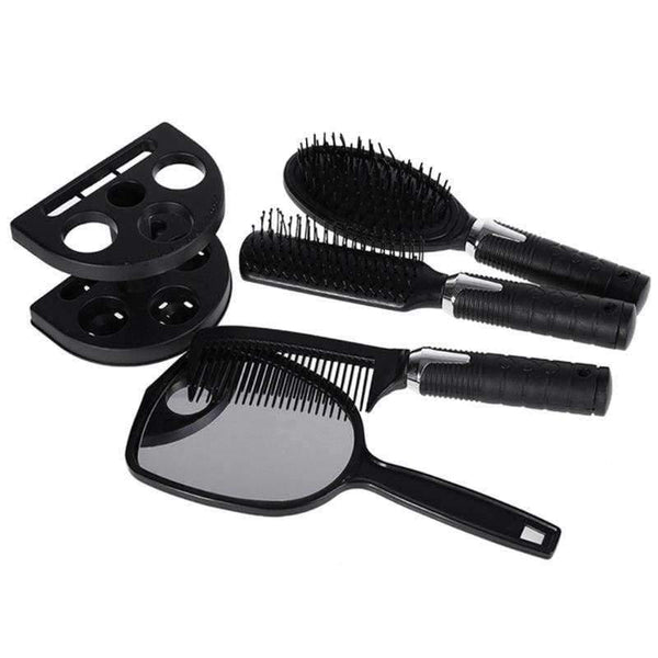 Planet Gates 5Pcs Fashion Women Hair Brush Massage Scalp Massager Comb Holder Set With Mirror & Stand Hair Care Styling Tools