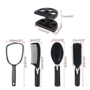 Planet Gates 5Pcs Fashion Women Hair Brush Massage Scalp Massager Comb Holder Set With Mirror & Stand Hair Care Styling Tools