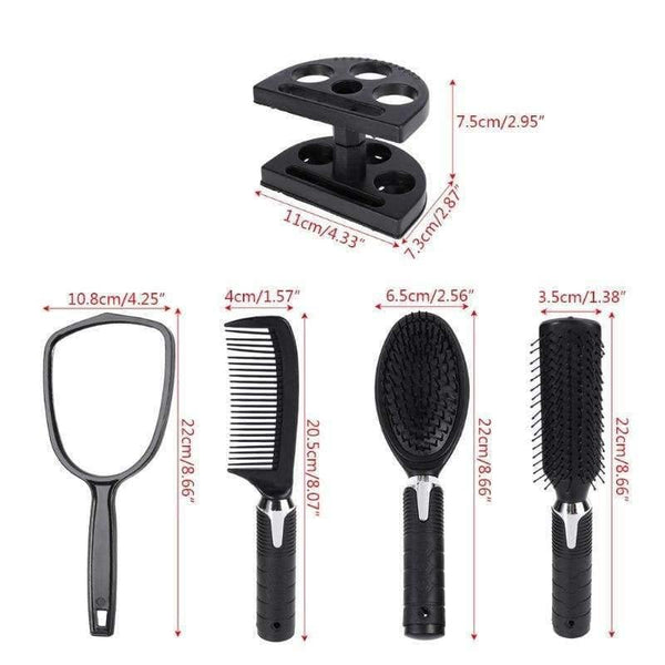 Planet Gates 5Pcs Fashion Women Hair Brush Massage Scalp Massager Comb Holder Set With Mirror & Stand Hair Care Styling Tools