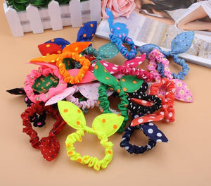 5pcs Girls Hair Bands Polka Dot Rabbit Ears Bow Heandband Scrunchies Ponytail Holders Scrunchy Hair Ring Women Hair Accessories (Random Color)