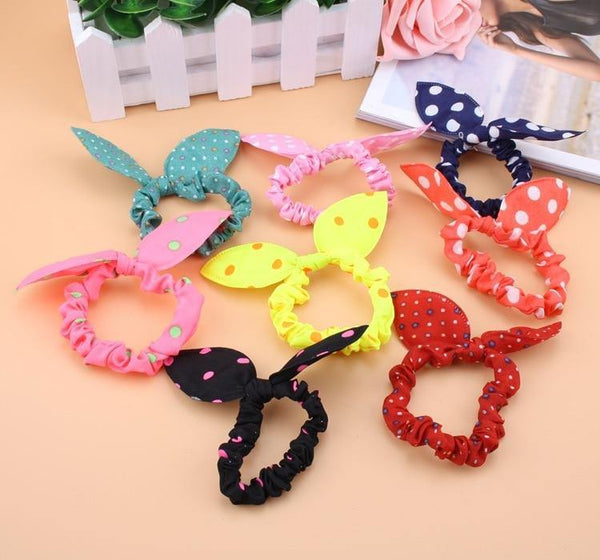 5pcs Girls Hair Bands Polka Dot Rabbit Ears Bow Heandband Scrunchies Ponytail Holders Scrunchy Hair Ring Women Hair Accessories (Random Color)